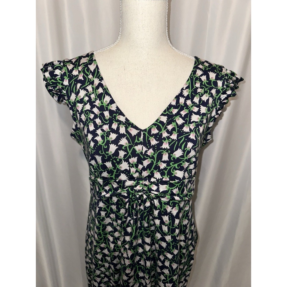 Lilly Pulitzer Dress Size Lg Floral Ruffle Sleeve Silk Fit and Flare V-neck - Picture 6 of 8